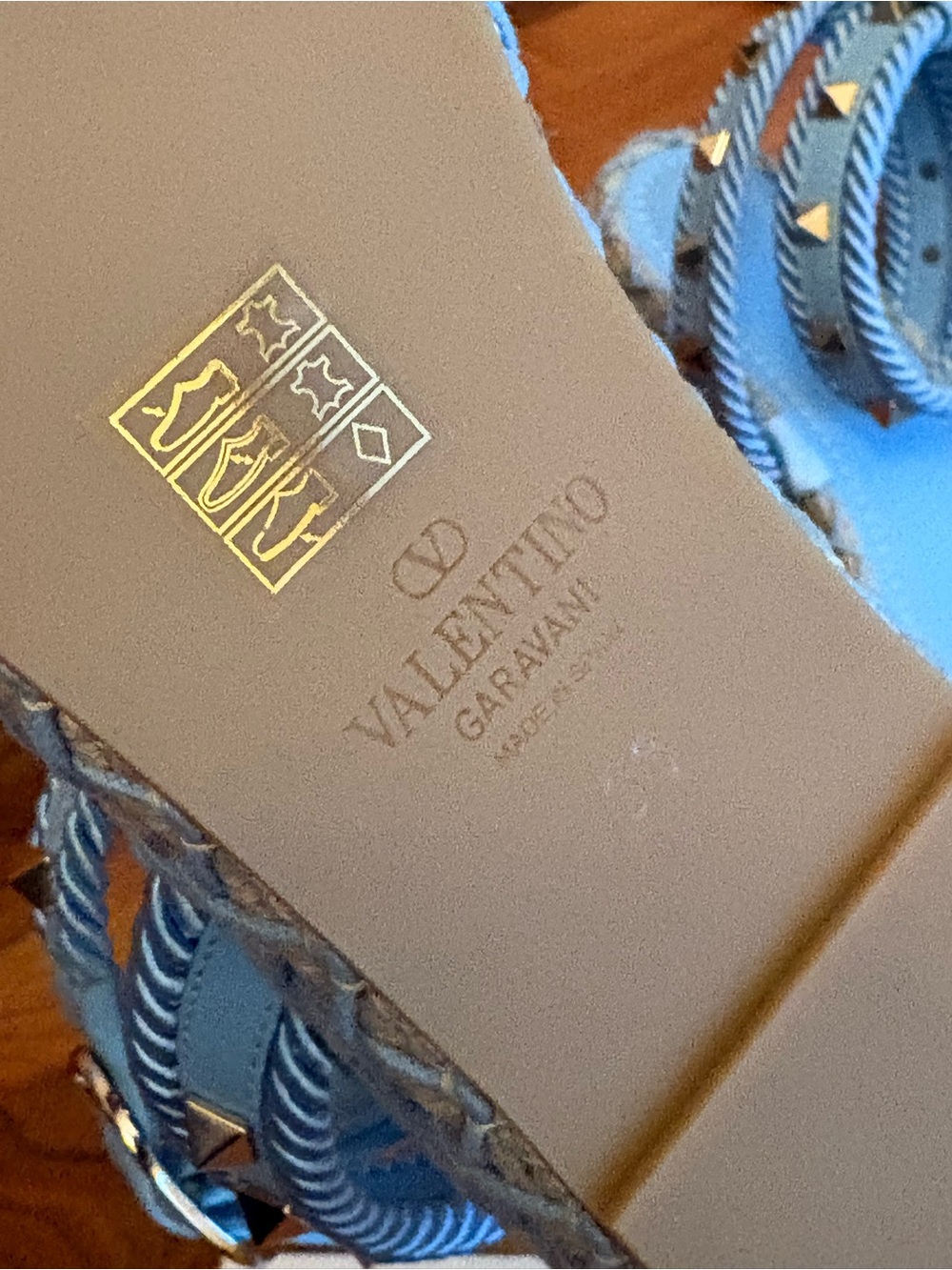 Valentino Garavani Rockstud Torchon Braided Espadrille Sandals, Powder Blue, NEW - Picture 7 of 15